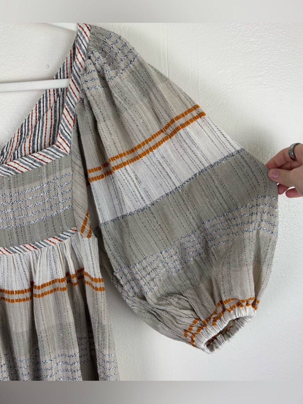 Free People Cozy Striped Peasant Mini Dress Size S Open Back Ivory Combo NWT - Picture 5 of 12